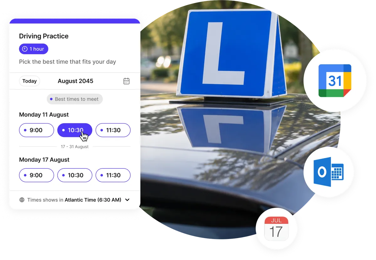 student self-booking for driving lessons online