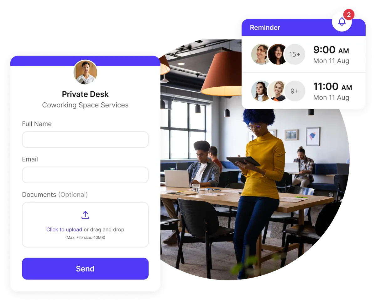 Formulaires d'admission et paiements personnalisés pour réservation d'espaces