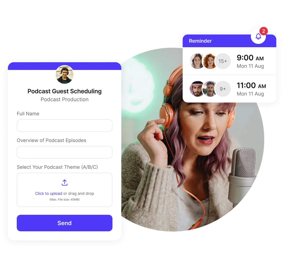herramienta de reserva de podcast con formularios de ingesta