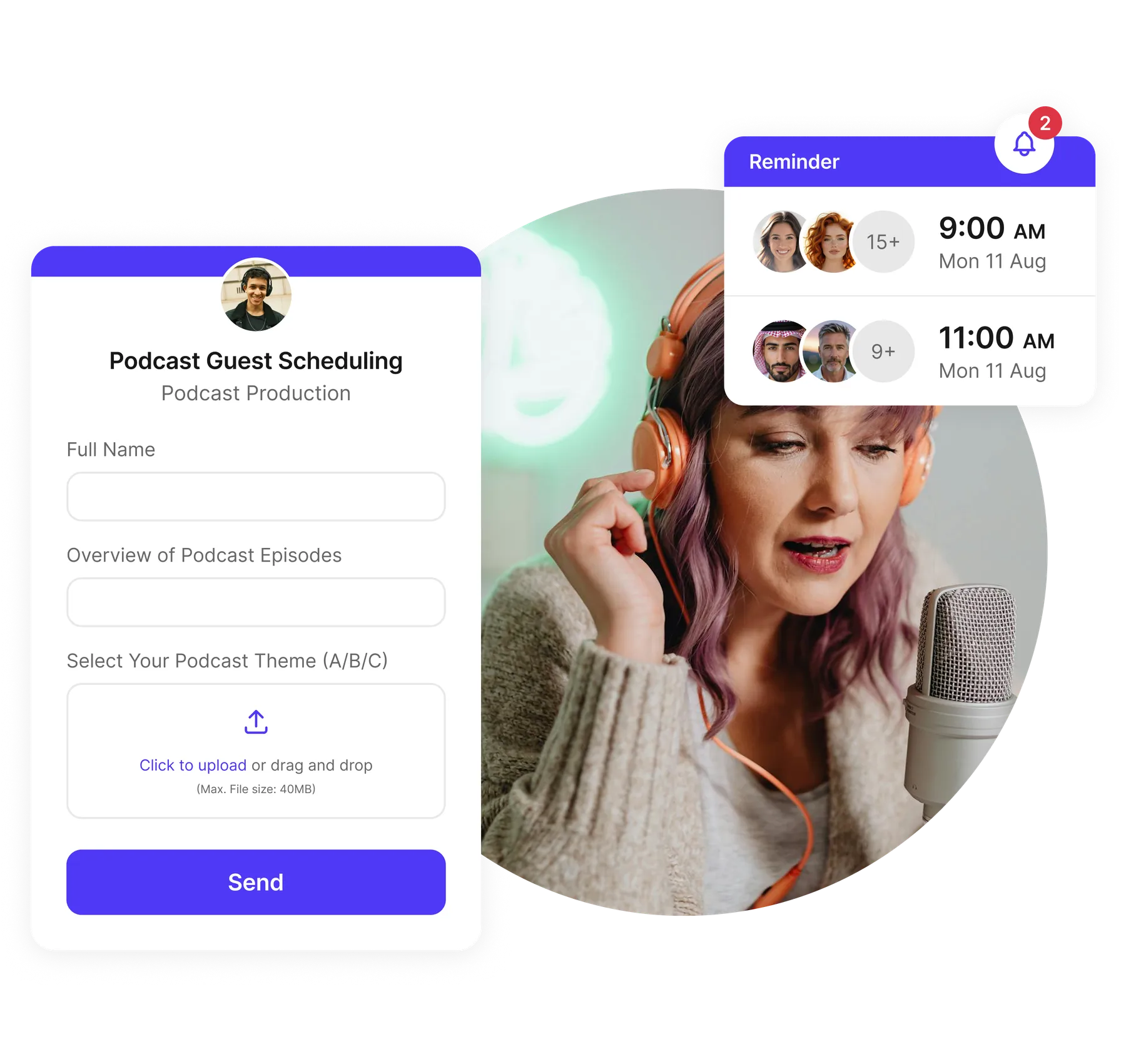 podcast booking tool with intake forms