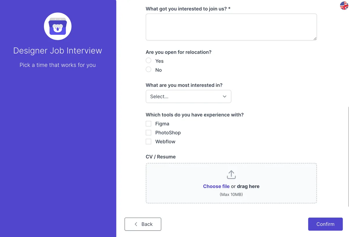 Custom booking forms