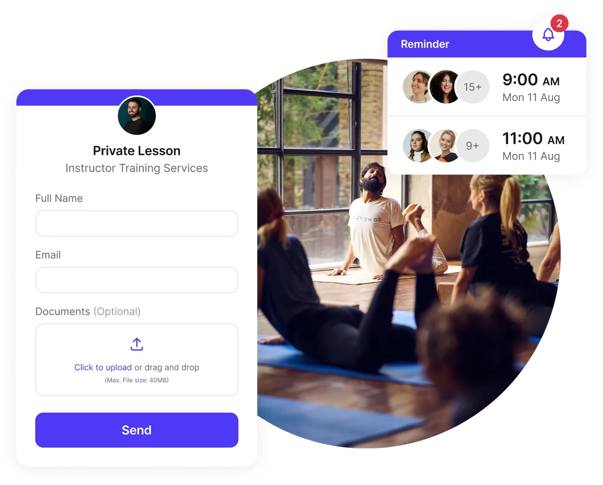 custom instructor booking form with questions and file uploads