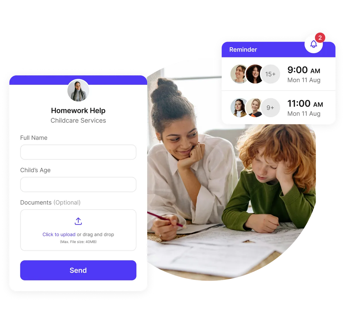 Formulaire d'admission de garde d'enfants avec rappels