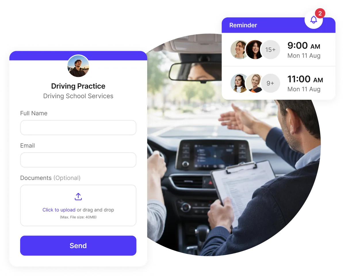 custom driving lesson booking form with file upload