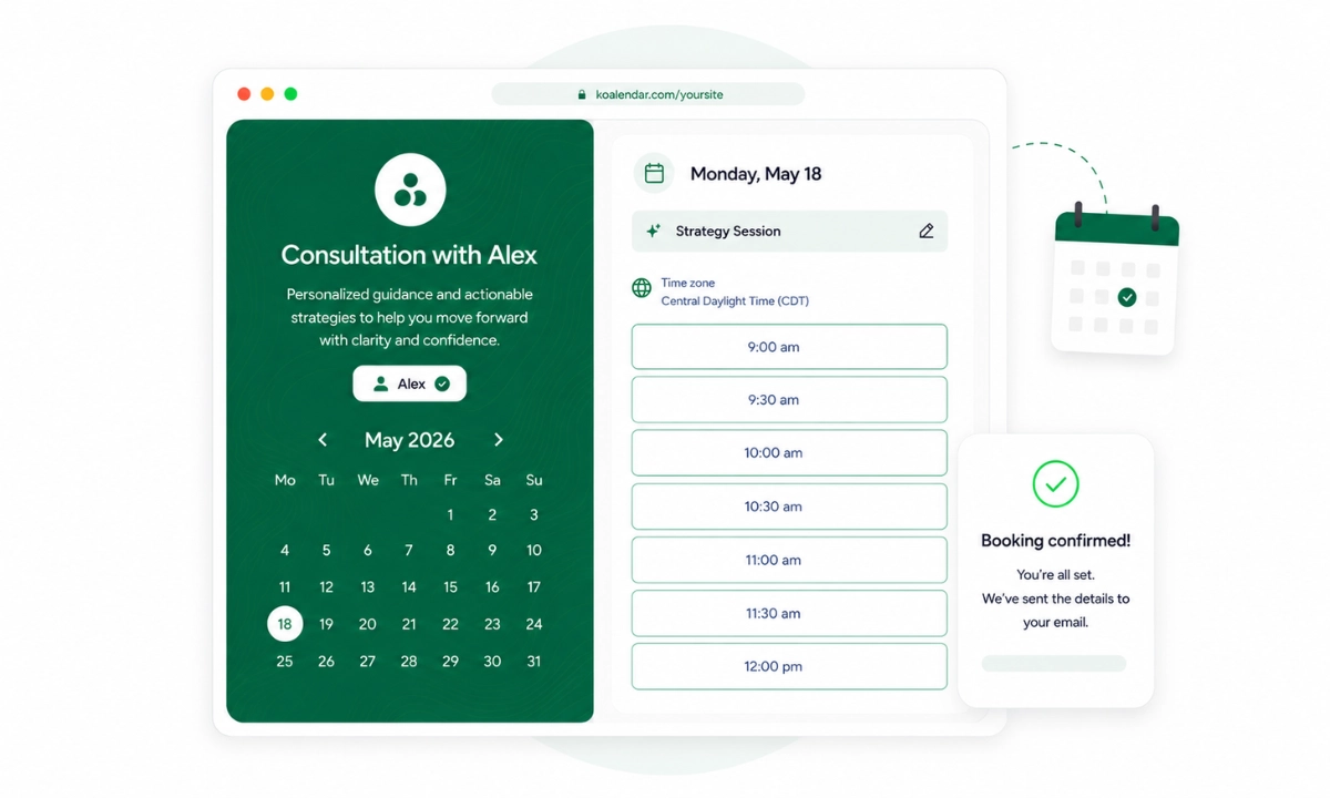 Koalendar booking page screenshot