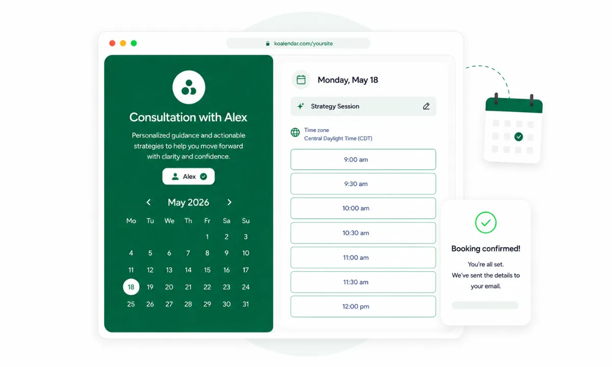 Koalendar booking page screenshot