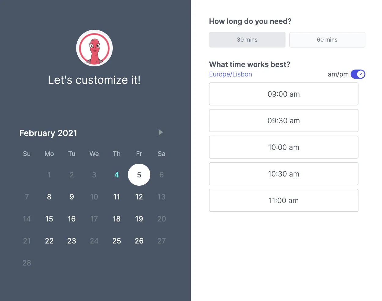 Koalendar personalized booking page