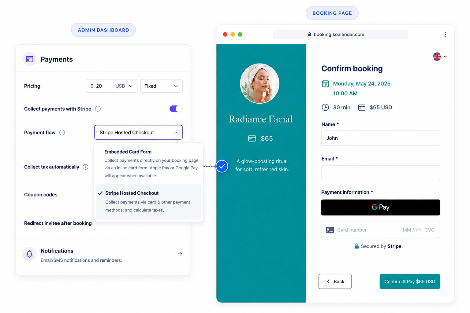 Koalendar booking payment system screenshot