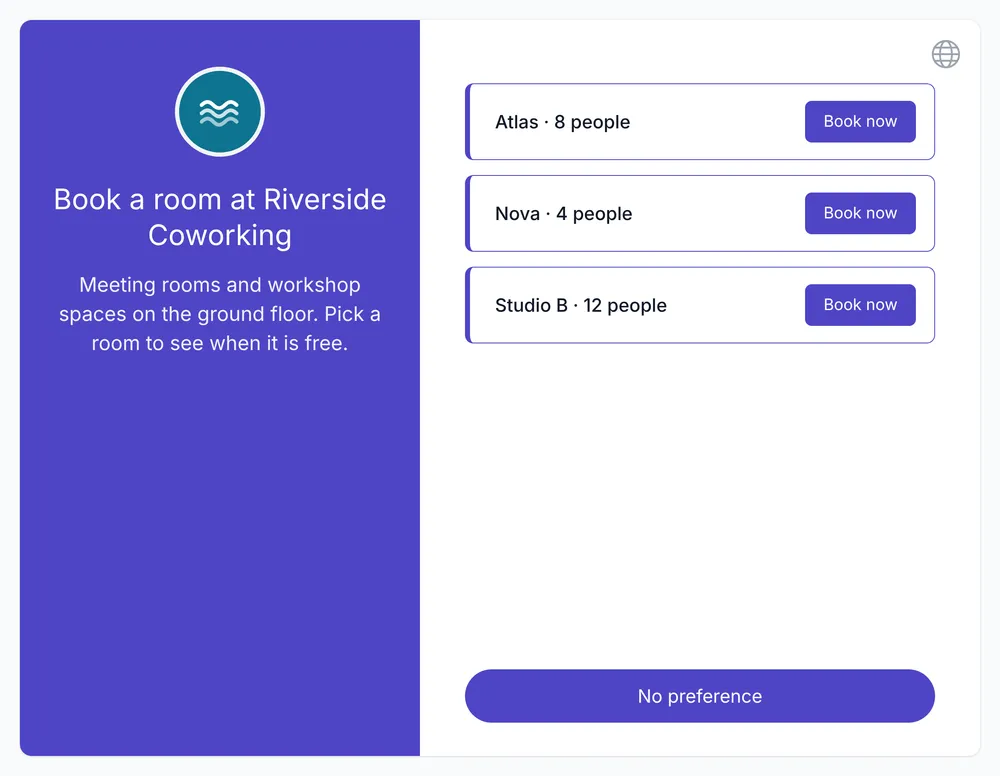 Koalendar booking page screenshot