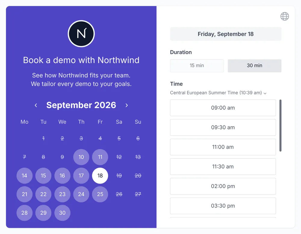 Koalendar booking page screenshot