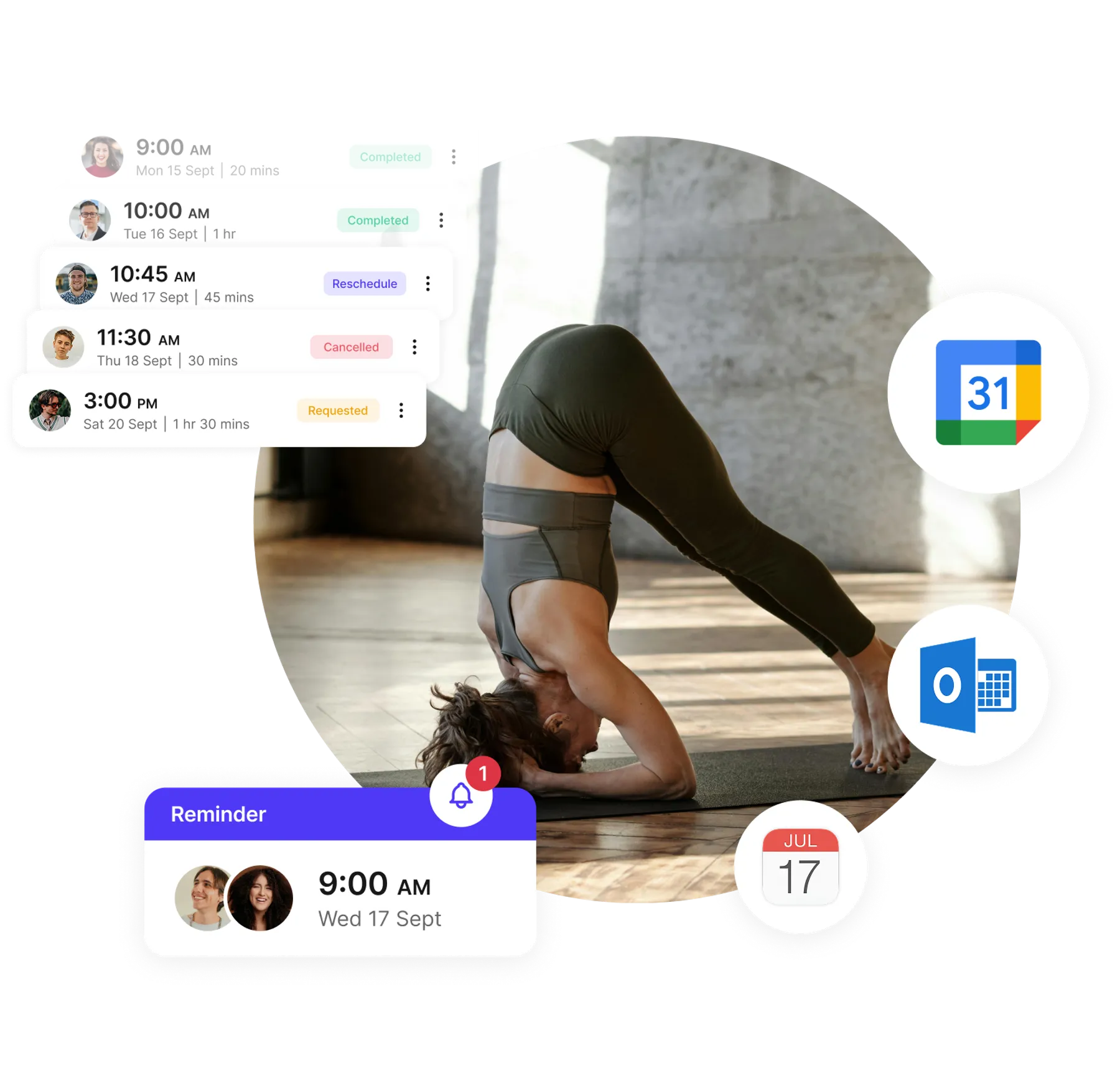 yoga scheduling platform reminders