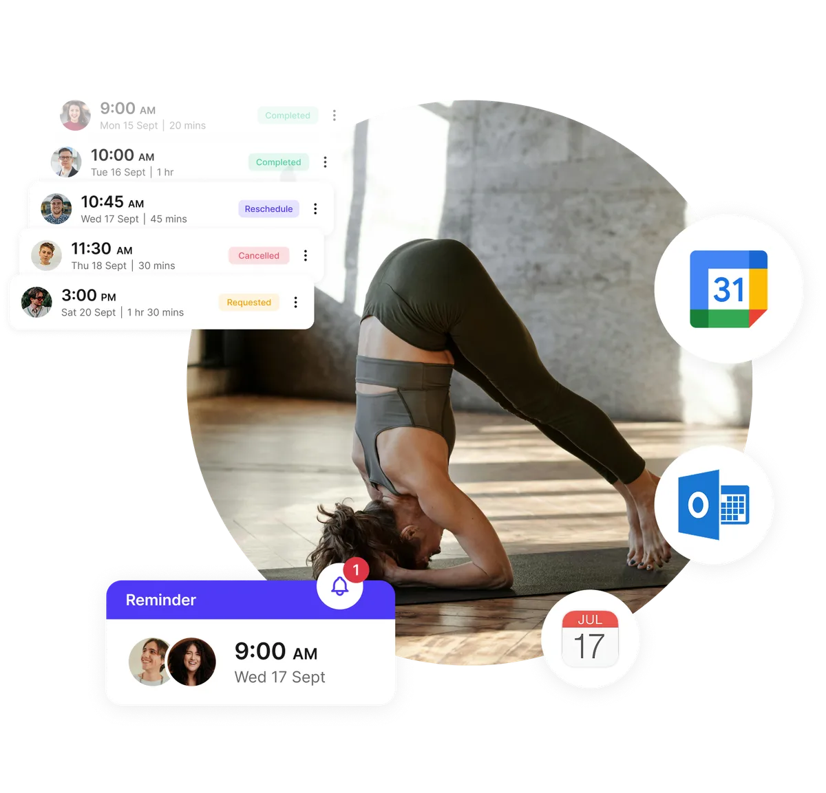 yoga scheduling platform reminders