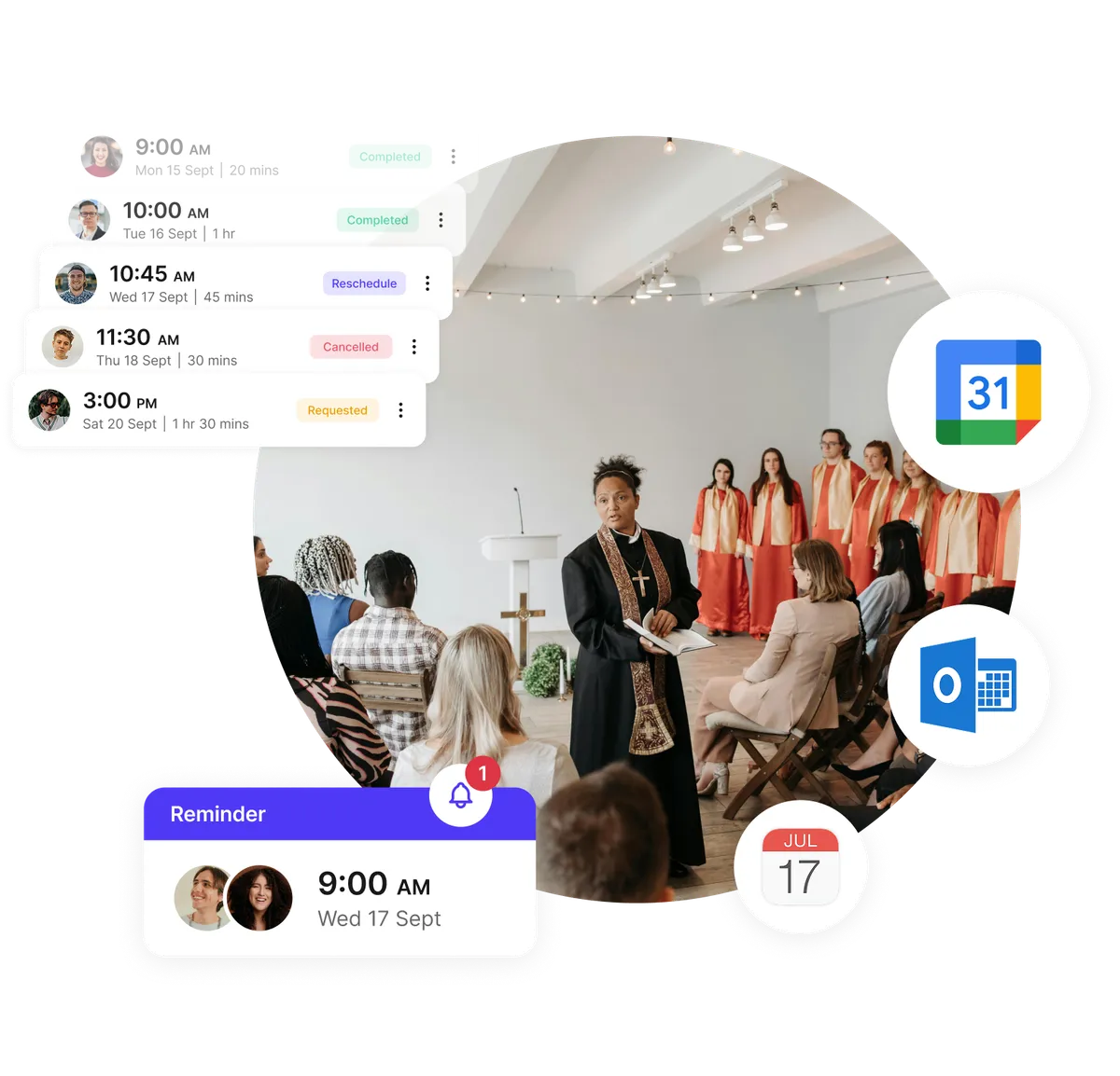 Fonctionnalités de rappels et fréquentation d'église