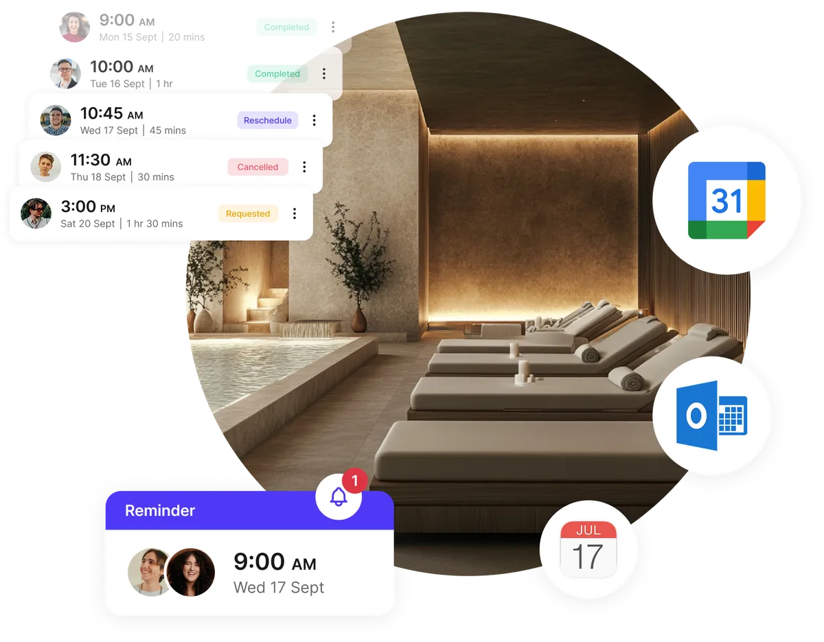 Rappels et confirmations de réservation spa