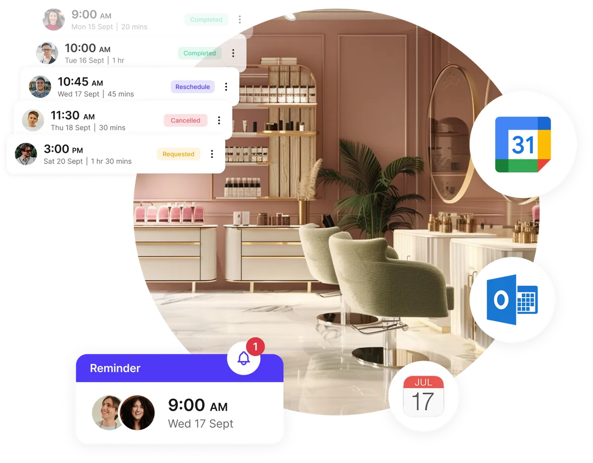 Notifications de rappels du système de rendez-vous pour institut de beauté