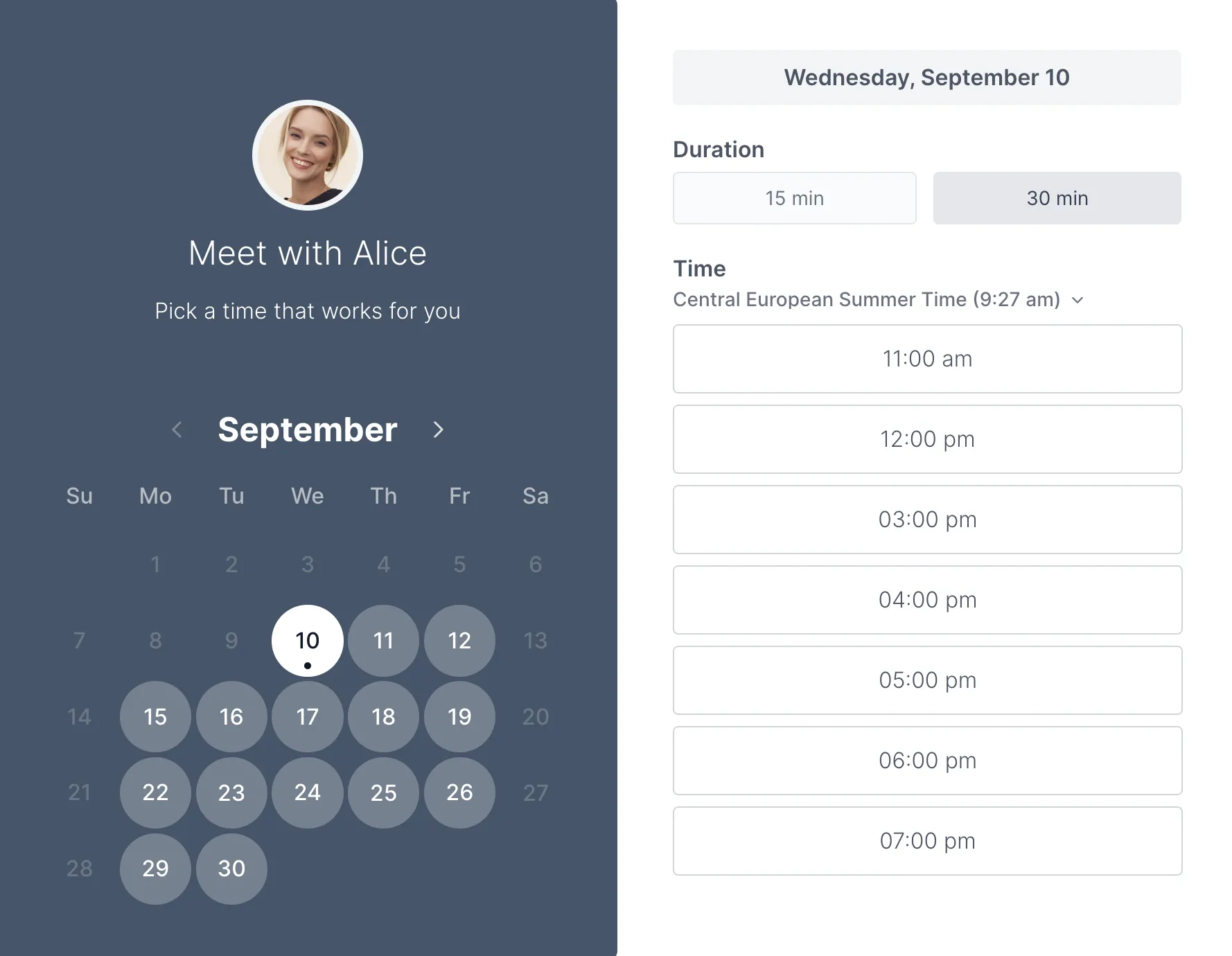 Koalendar booking page screenshot