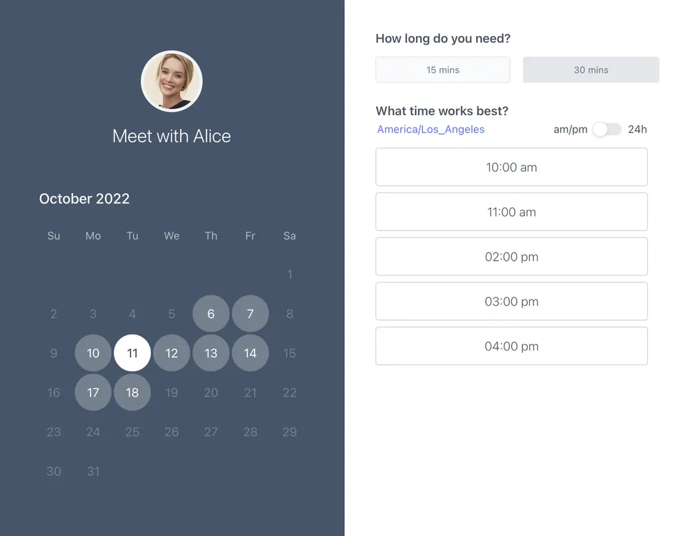 Koalendar booking page screenshot