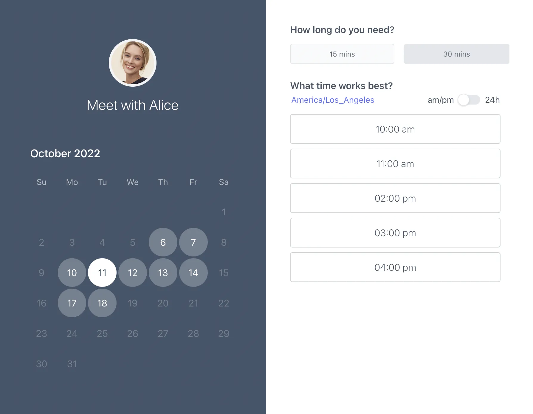 Koalendar booking page screenshot