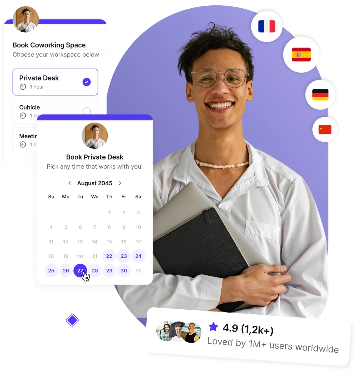 Tableau de bord logiciel de réservation d'espaces coworking