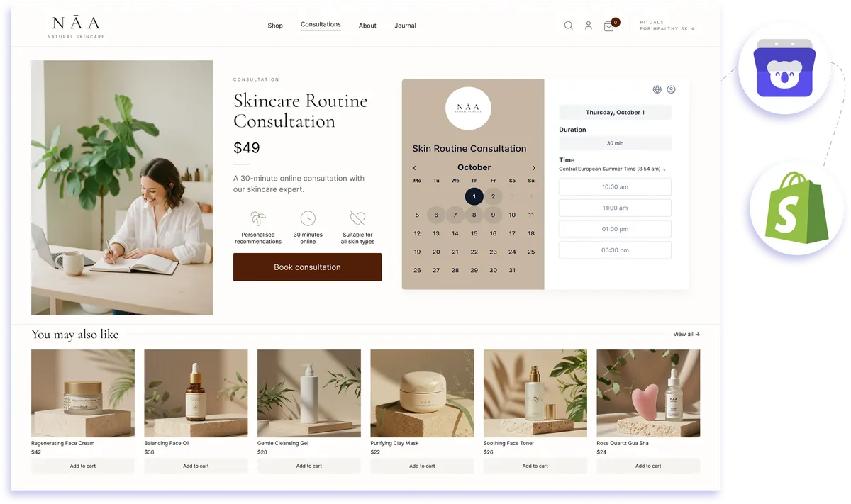 Shopify integration with Koalendar