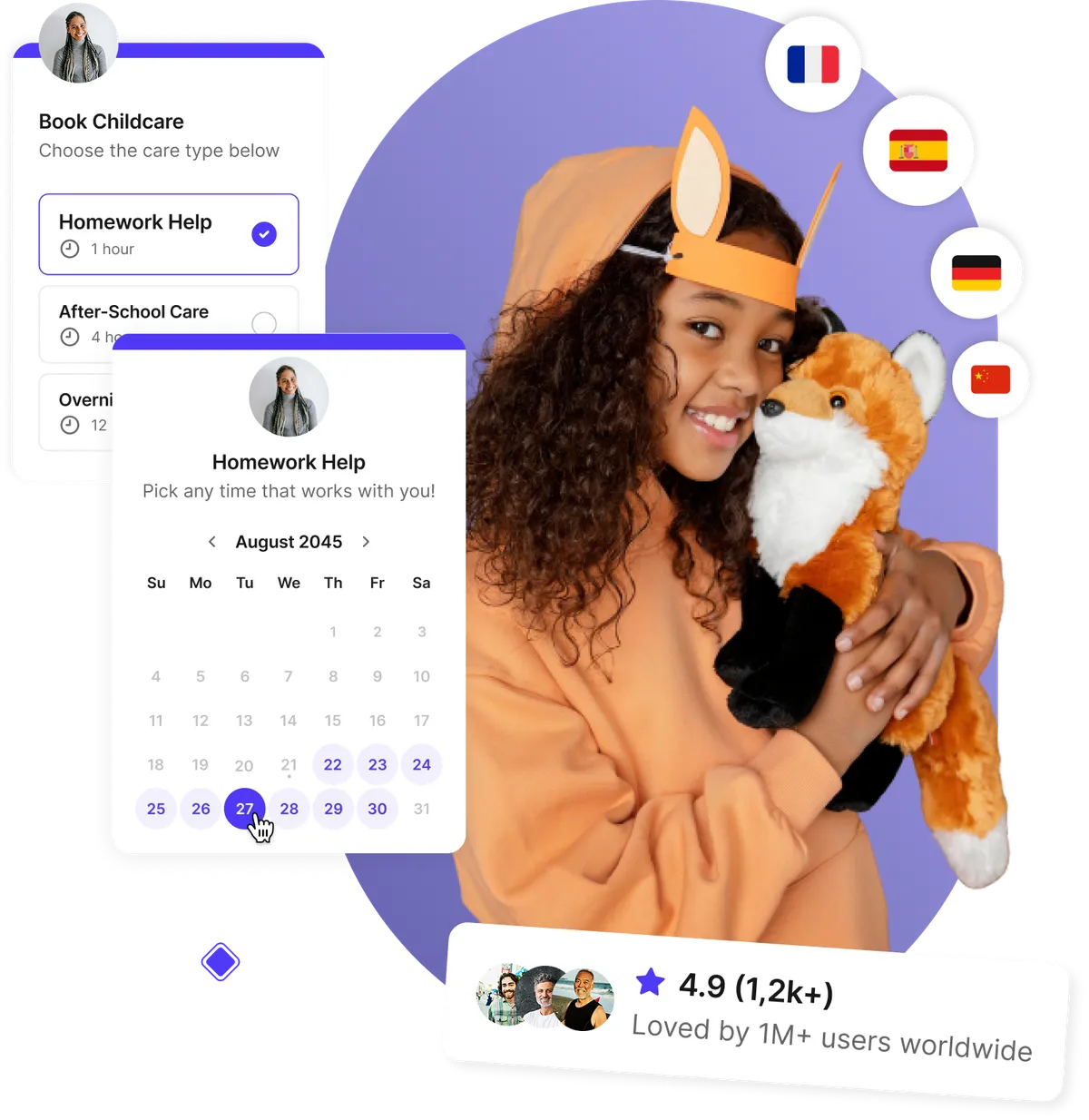 Tableau de bord du logiciel de planification de garde d'enfants
