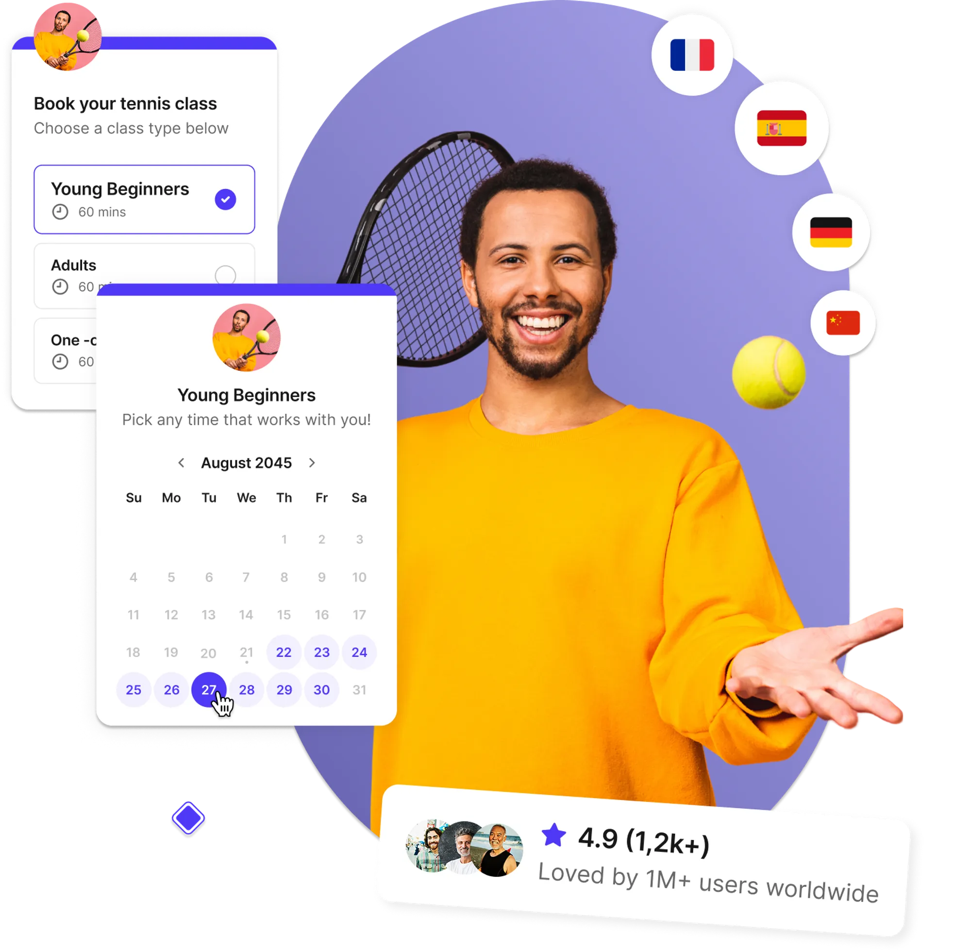 Tennis scheduling software interface