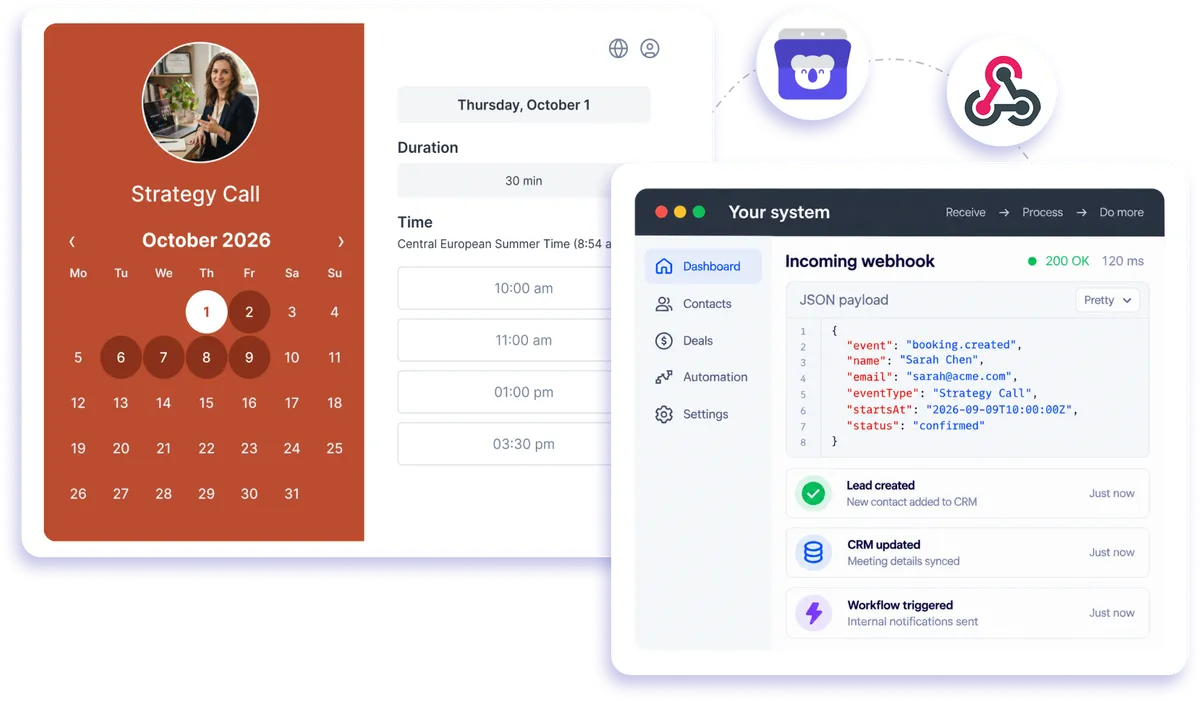 Webhooks integration with Koalendar