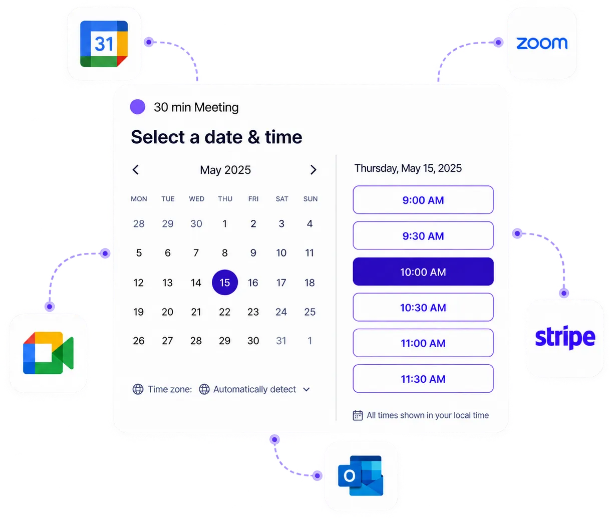 Koalendar booking page connected to calendar, video, and payment tools