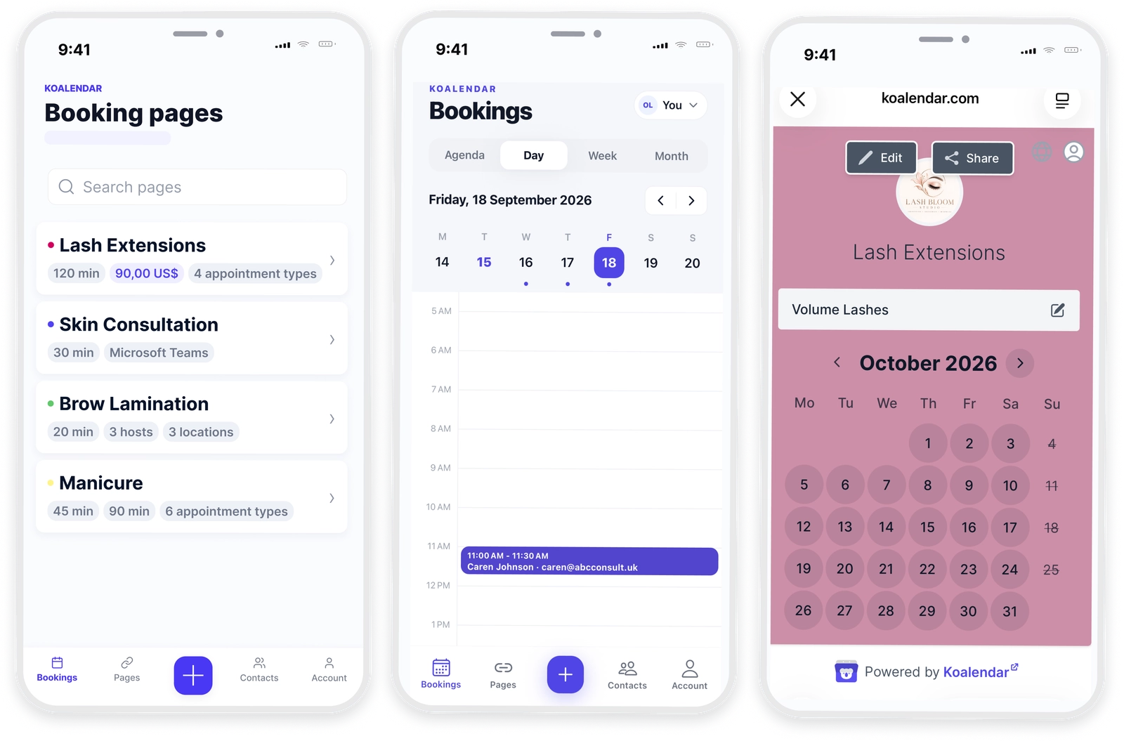 Koalendar Android app showing appointment booking and schedule