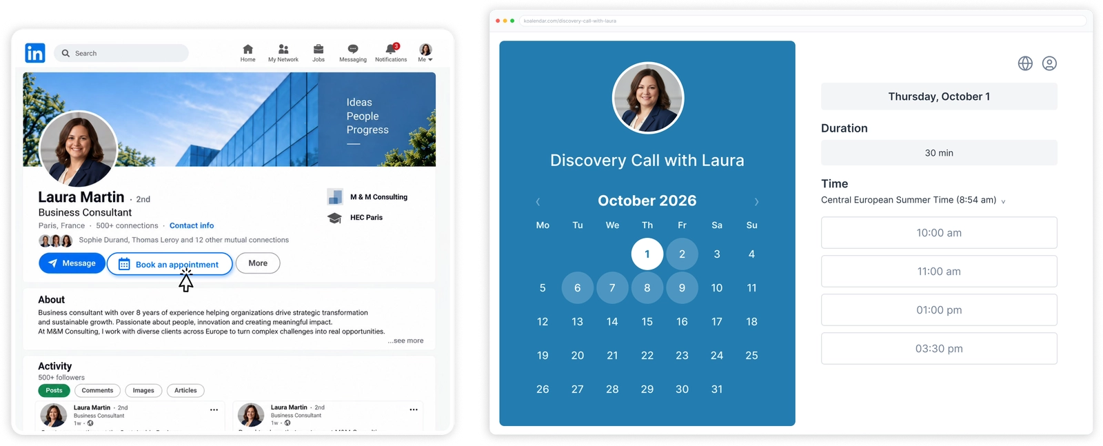 Let LinkedIn connections book a meeting