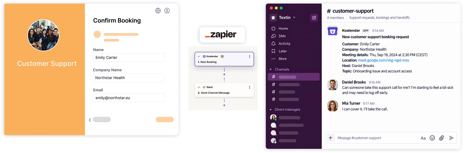 Koalendar booking posting a notification into a Slack channel