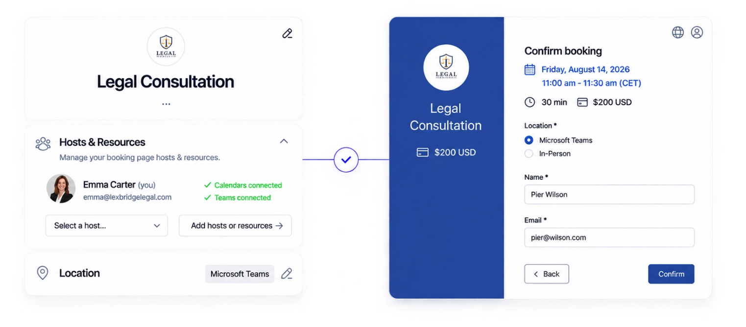 Koalendar booking page creating a Microsoft Teams meeting