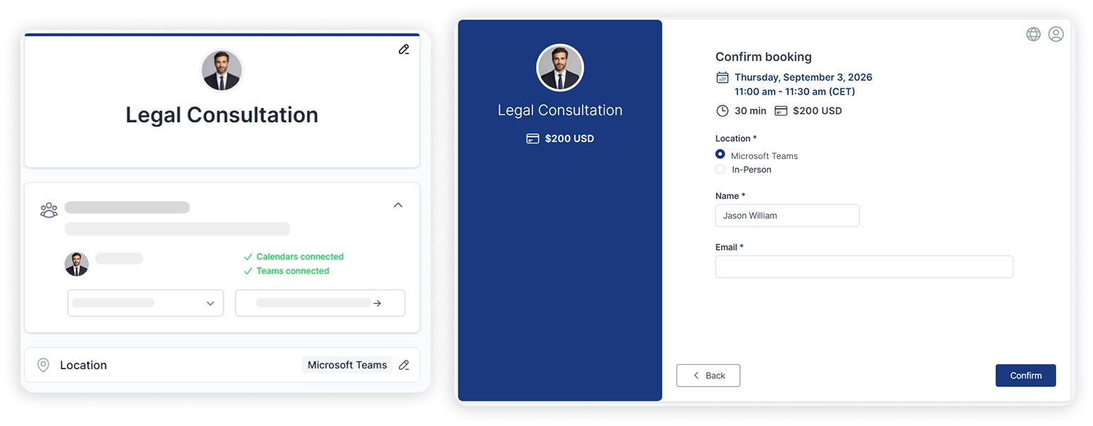 Koalendar booking page creating a Microsoft Teams meeting