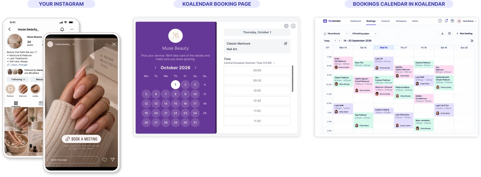 Koalendar booking link added to an Instagram profile bio