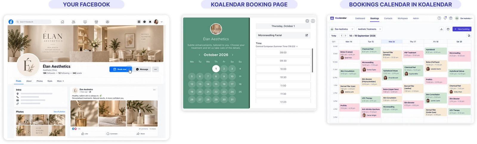 Koalendar booking link added to a Facebook Page