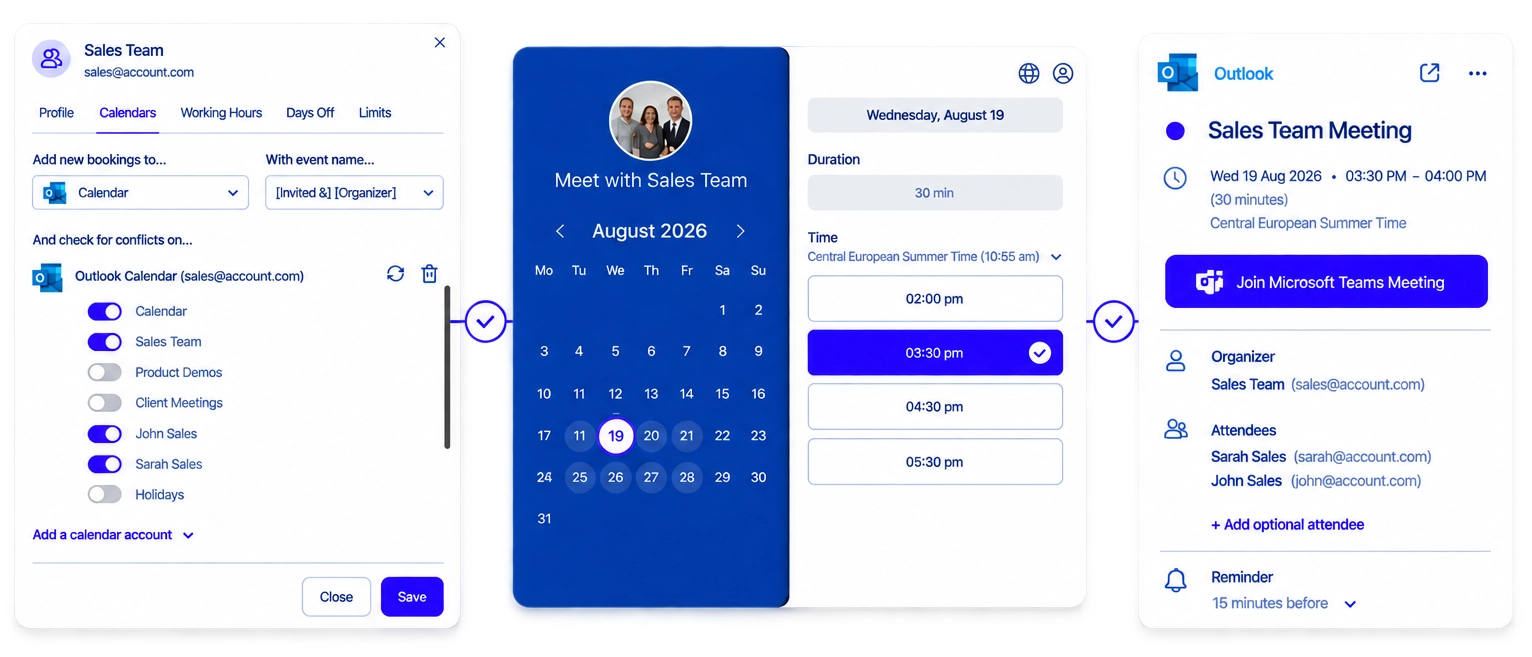 Koalendar booking page connected to Outlook Calendar