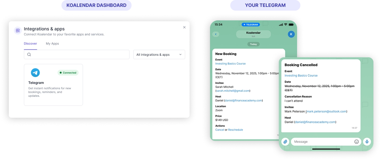 Booking notifications in your Telegram chat