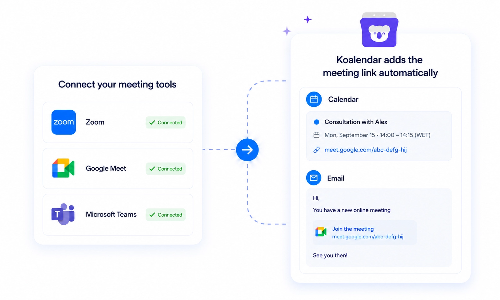 Captura de pantalla de Koalendar programar reuniones online